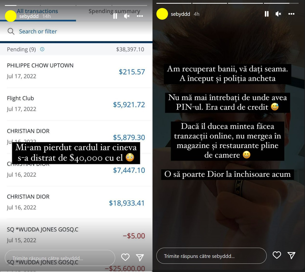 Sebastian Dobrincu și-a pierdut cardul, iar cel care l-a găsit a cheltuit 40.000 de euro: „O să poarte Dior la închisoare acum”