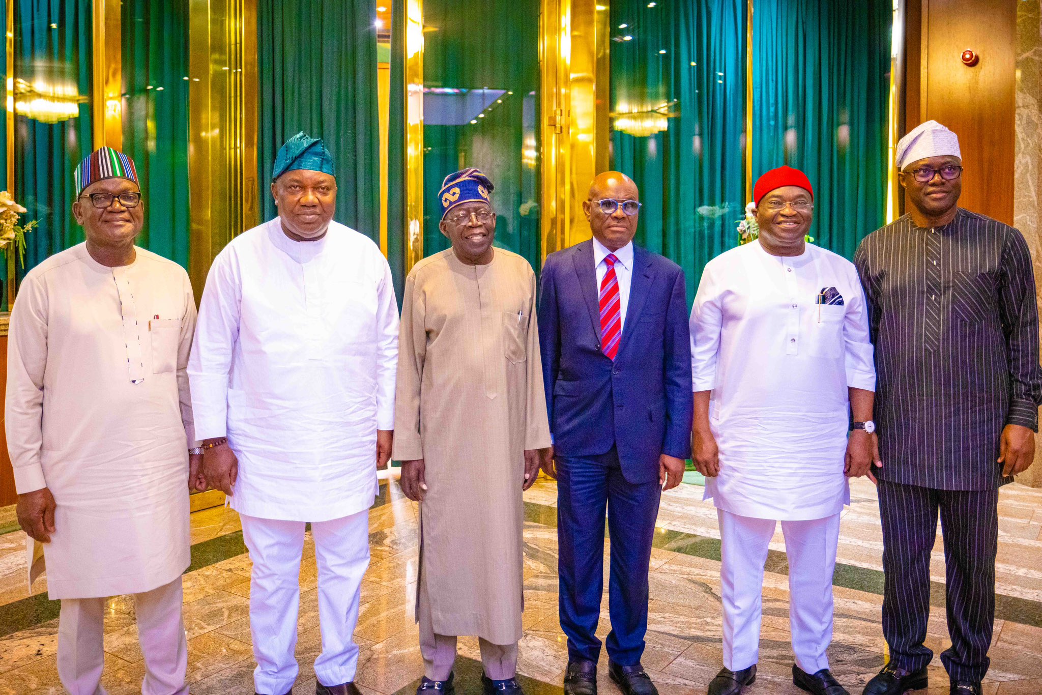 President Bola Tinubu (middle) meets PDP's G5 Governors [Punch]