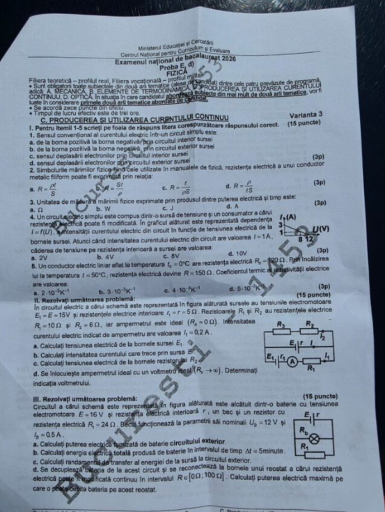 BAC Fizică 2026. Ce subiecte au primit candidaţii