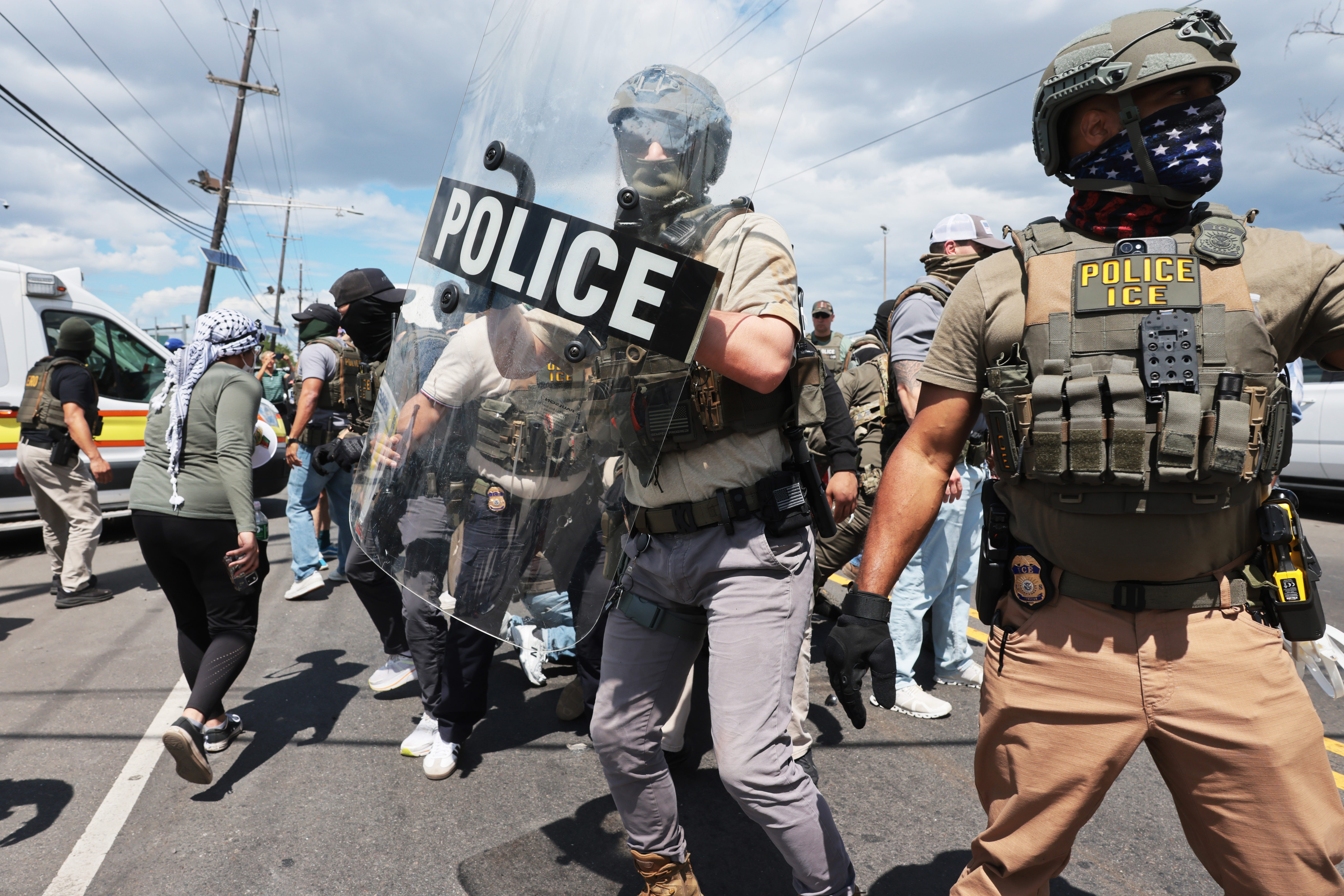 ICE agents clashed with protesters outside the federal immigration center at Delaney Hall in Newark, New Jersey.Spencer Platt/Getty Images
