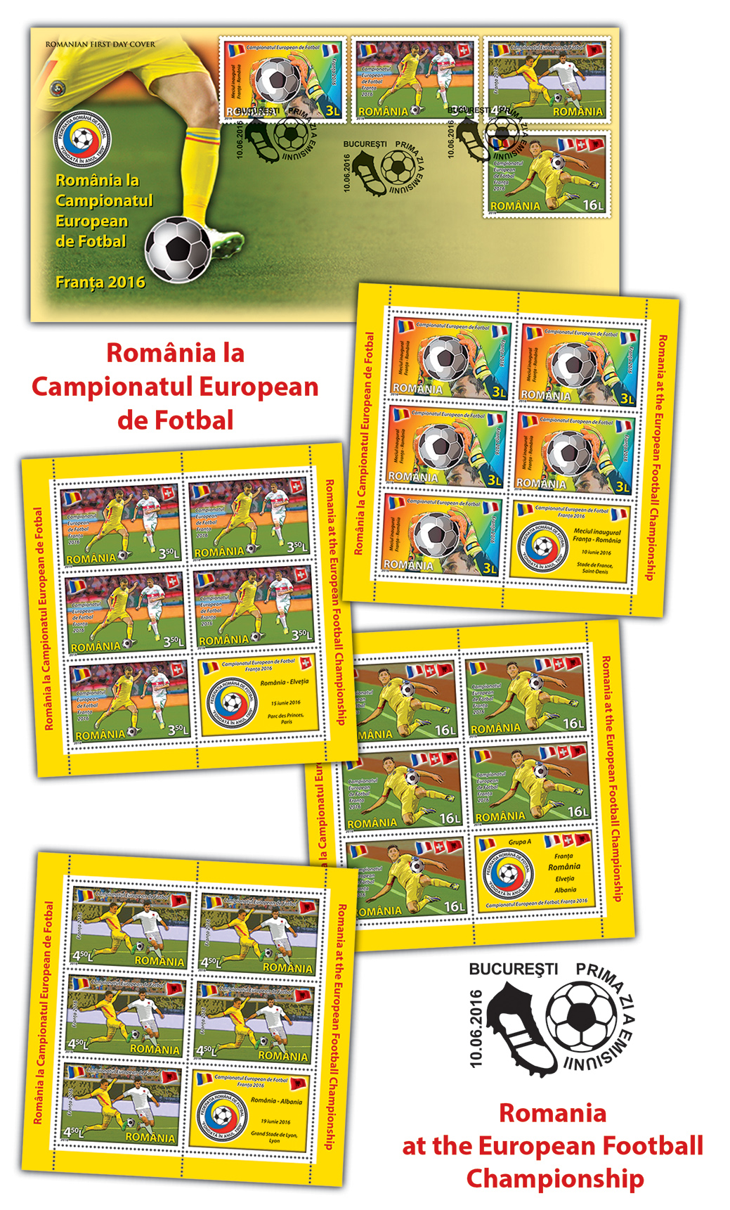 Euro 2016. Mărci poștale de colecție dedicate echipei naționale a României / FOTO