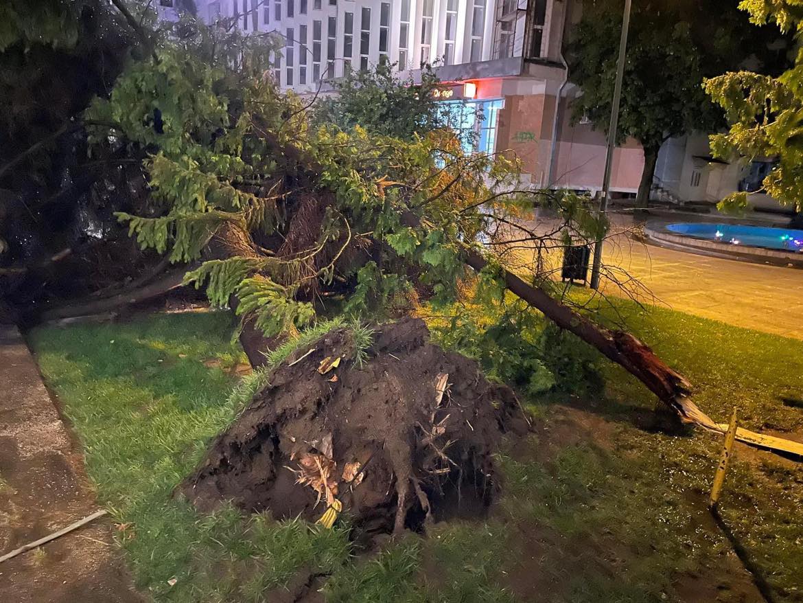 FOTO: Vijelie în Vaslui: acoperiș smuls de vânt și prăbușit peste un autobuz și o benzinărie. Două persoane au fost rănite