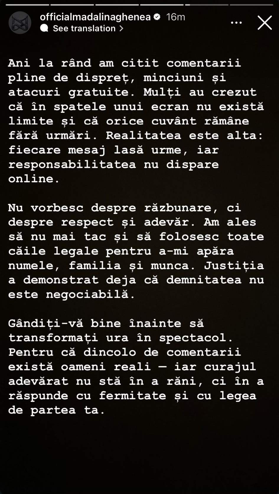 Mădălina Ghenea încurajează victimele abuzului online să vorbească: „Mulți au crezut că în spatele unui ecran nu există limite”. Hărțuitoarea ei a fost condamnată la închisoare