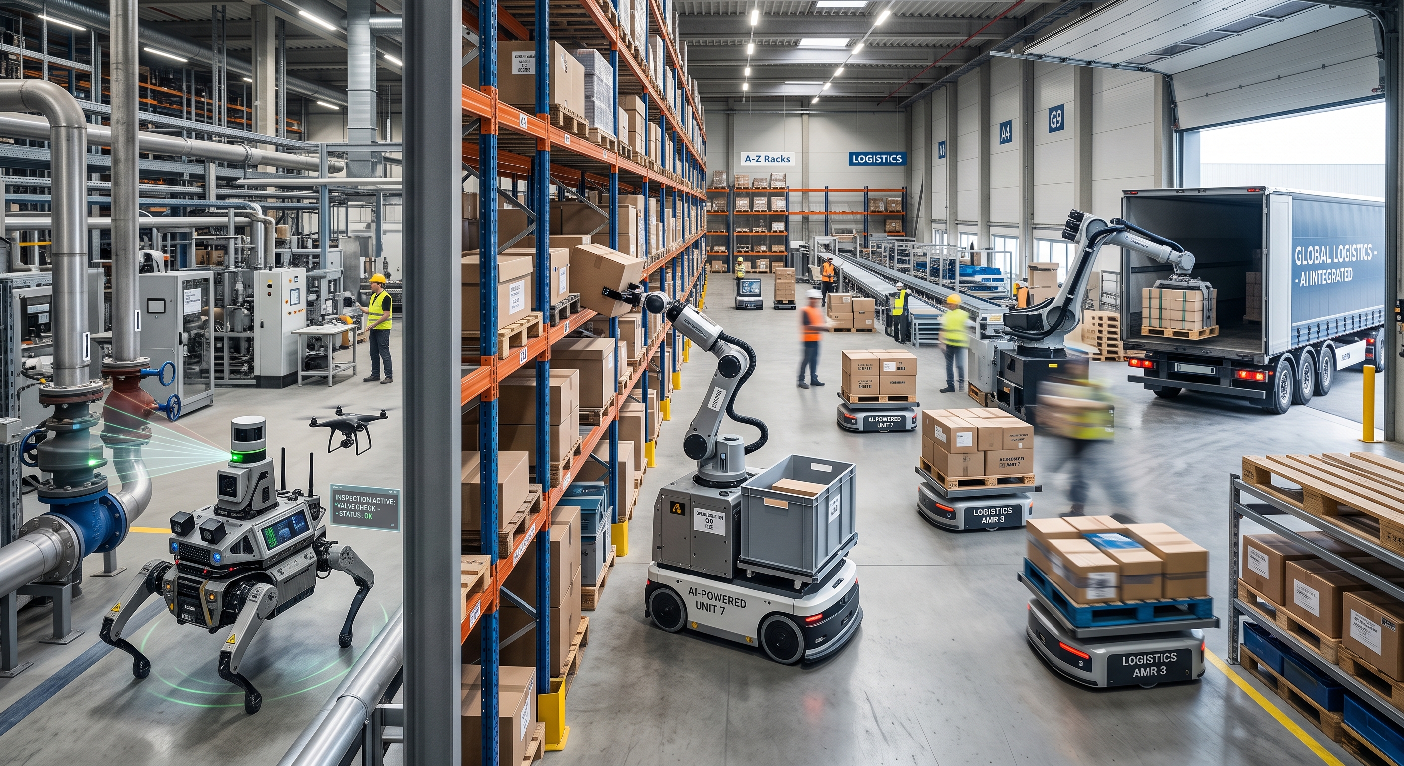 AI-powered robots could find early applications in warehouses, logistics operations and industrial inspection.[Gemini Generated Image] 