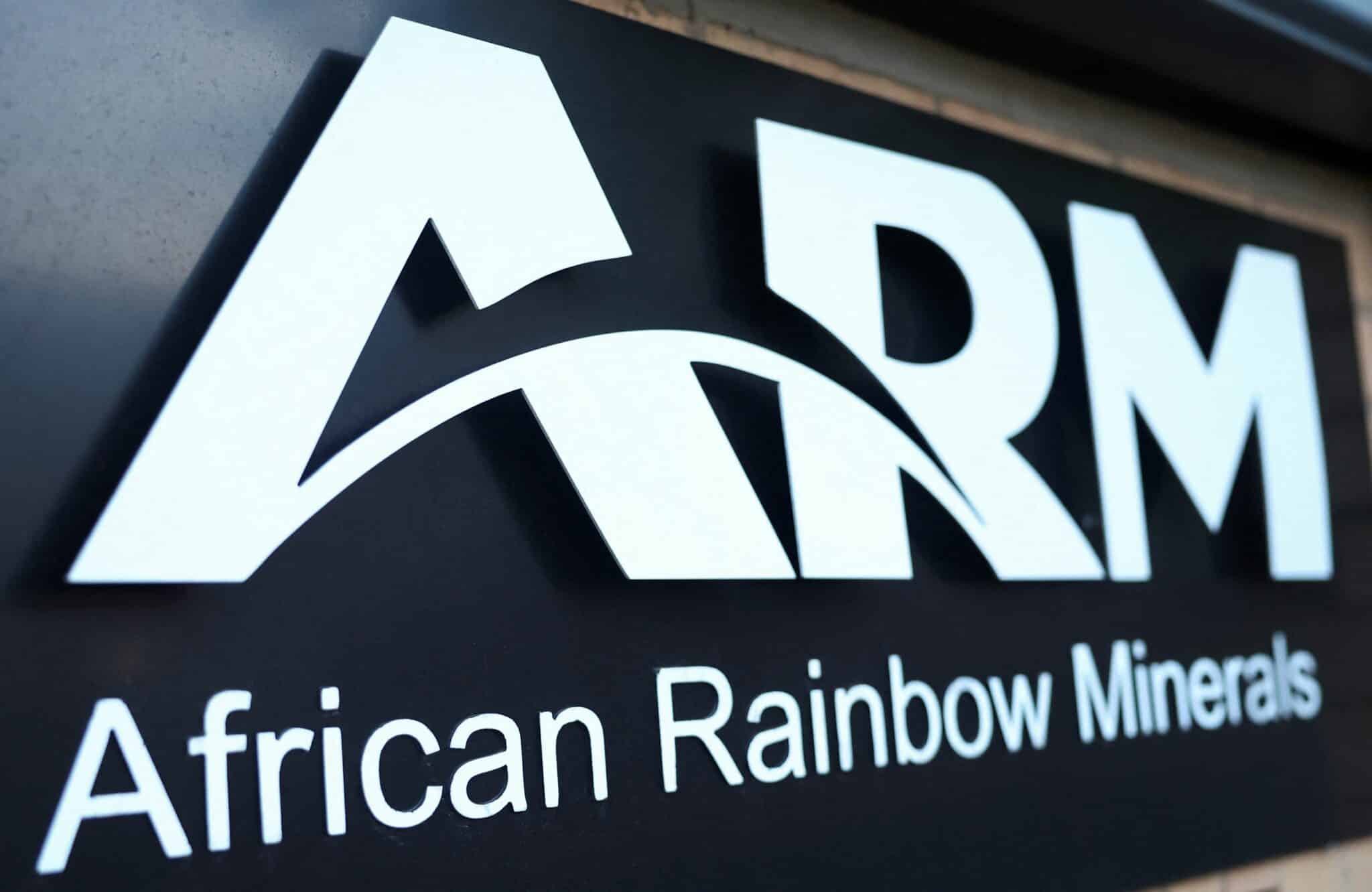 A sign bearing the logo of South African diversified mining company African Rainbow Minerals (ARM). Photo: Siphiwe Sibeko/Reuters.