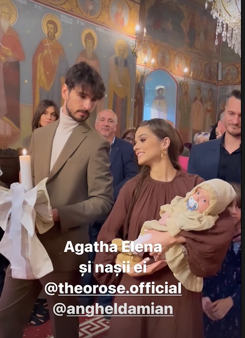 Theo Rose, nașă de botez. Cum a apărut cântăreața în biserică alături de Anghel Damian și cum s-a distrat la petrecere cu familia ei