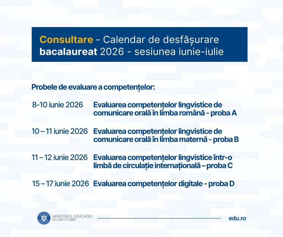 Când vor avea loc examenele de BAC și Evaluare Națională în 2026: Ministerul Educației a publicat proiectele de ordin