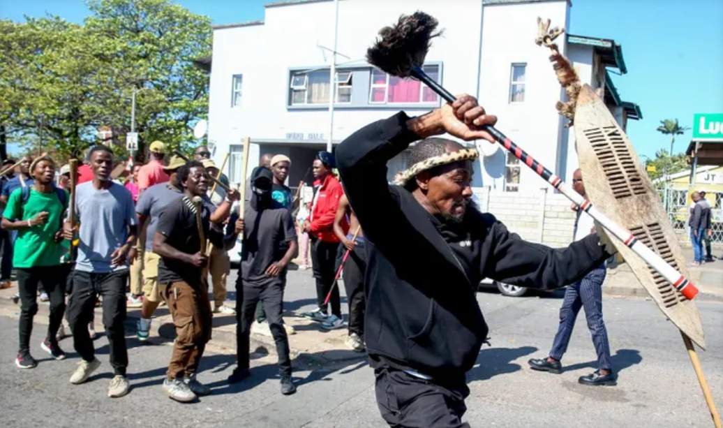 Splinter groups aligned to the March and March Movement protested outside the Home Affairs Durban Refugee Reception Centre on Thursday. (Image: Leon Lestrade)