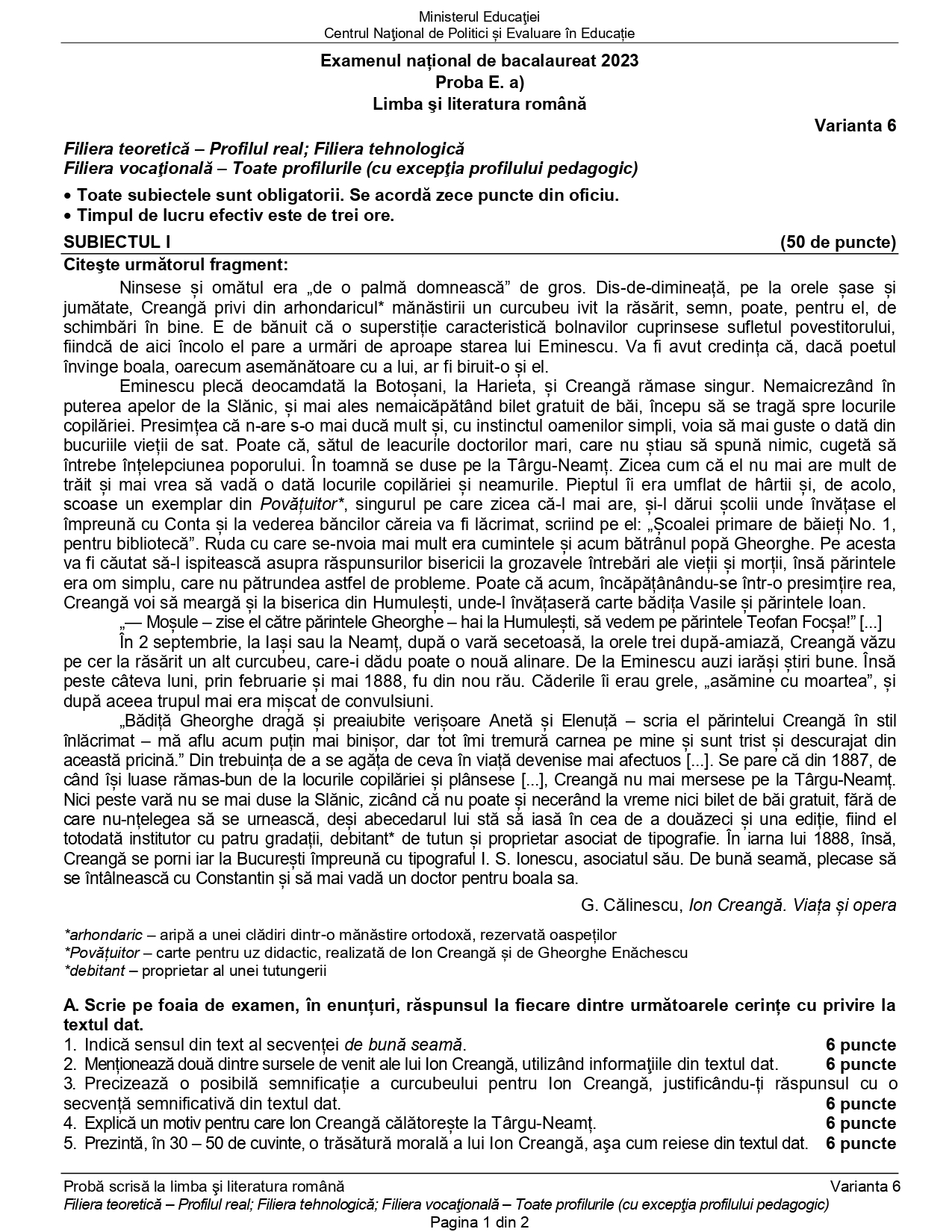 Subiecte BAC Română 2023. Primele subiecte la română la Bacalaureat. A fost publicat și Baremul de corectare