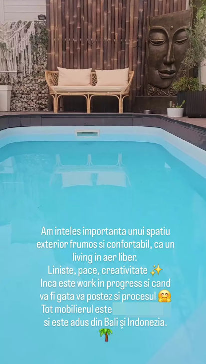 Cum arată curtea cu piscină a Lorei și a lui Ionuț Ghenu. Artista a decorat totul în stil balinez. „Absolut tot ce iese din mâinile lor este artă”