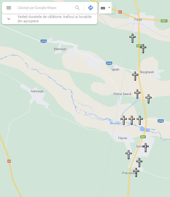 Drumul crucilor. Sunt 564 de cruci pe DN2 între București și Bacău, mai multe decât cele 550 de borne kilometrice dus-întors