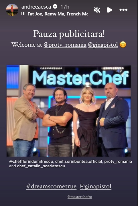 Reacția Andreei Esca când s-a aflat că Gina Pistol prezintă MasterChef România la Pro TV. „Visele devin realitate”