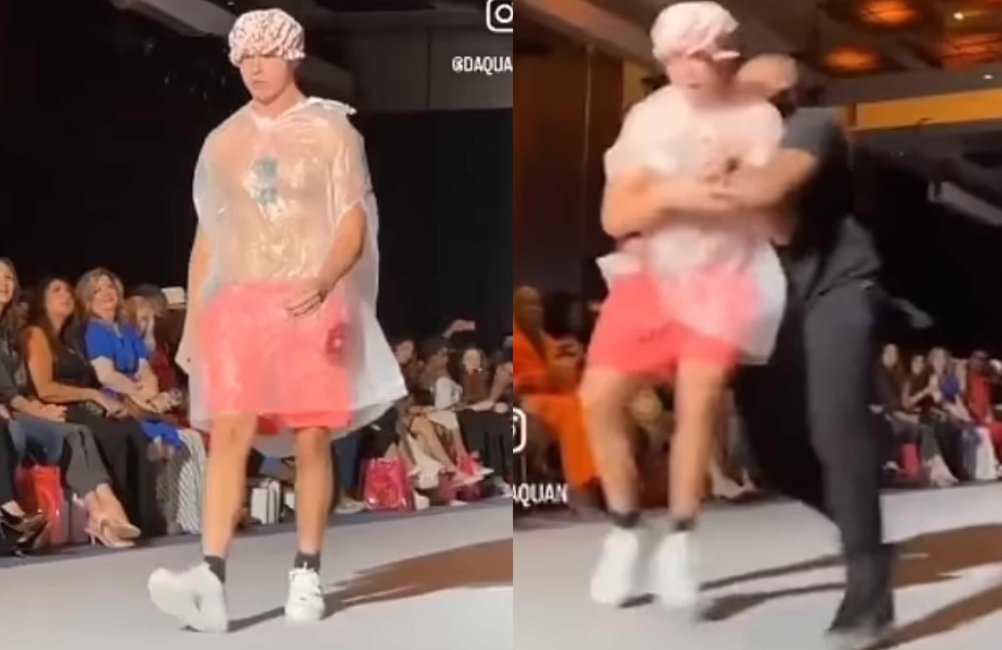 Un tânăr a defilat într-un sac de gunoi la New York Fashion Week. Publicul nu și-a dat seama că nu face parte din show
