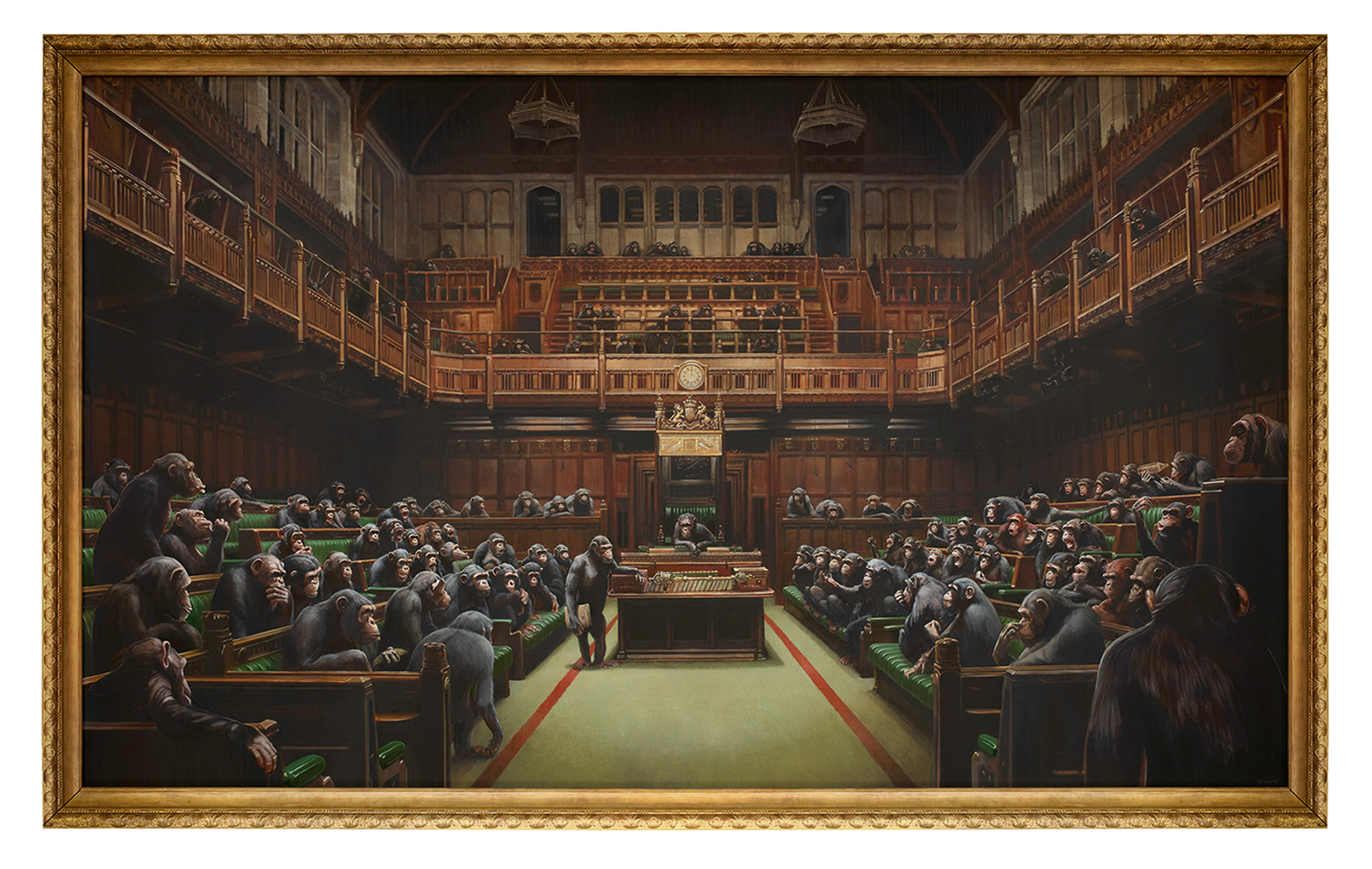 Pictura lui Bansky în care parlamentarii britanici sunt înfățișați drept maimuţe, vândută cu o sumă record