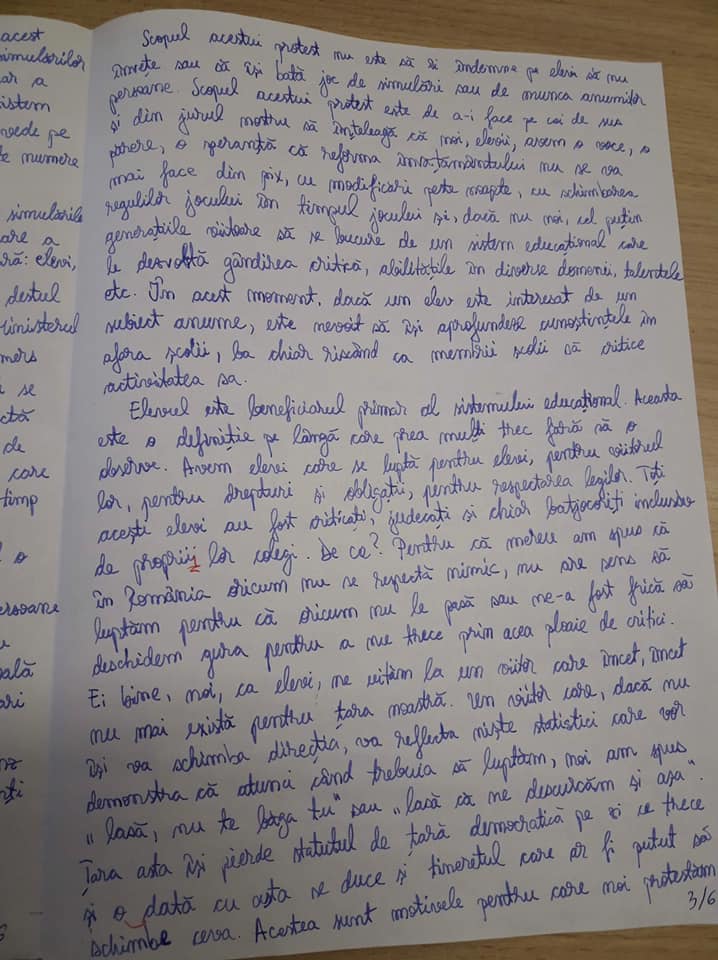 Mesajul de șase pagini transmis de o elevă în simularea de la BAC: „Am decis să protestez; nu mai vreau să se facă modificări în timpul anului școlar și să mă afecteze”
