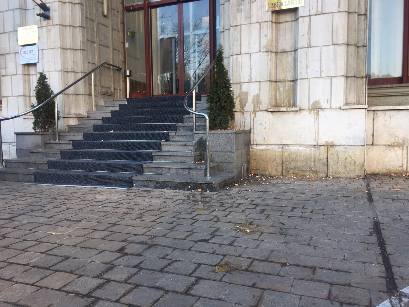 UPDATE. FOTO și VIDEO | Câțiva protestatari au aruncat cu ouă în sediul Ministerului Justiției. Cei patru au fost amendați