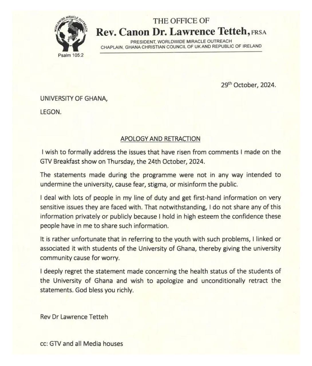 Lawrence Tetteh apologises to University of Ghana for HIV on campus comment