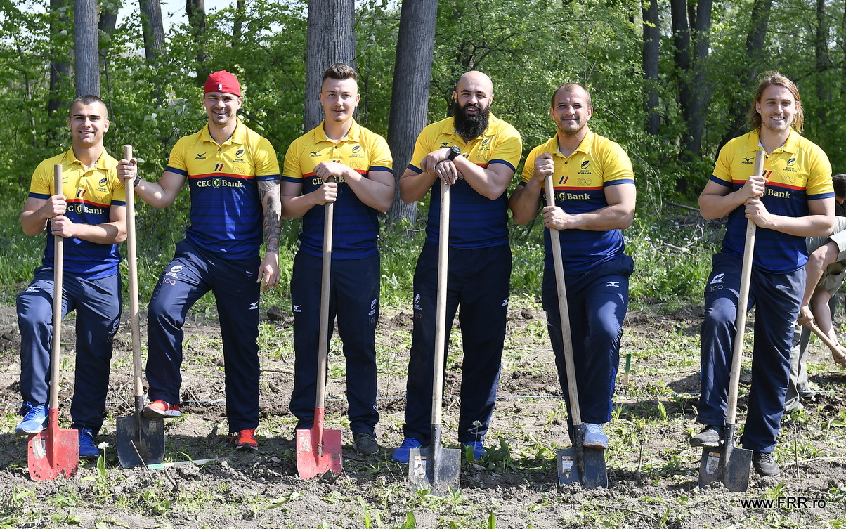 ”Stejarii” au plantat stejari la Brănești. Rugbyștii tricolori, ajutați de silvicultorii Romsilva / FOTO