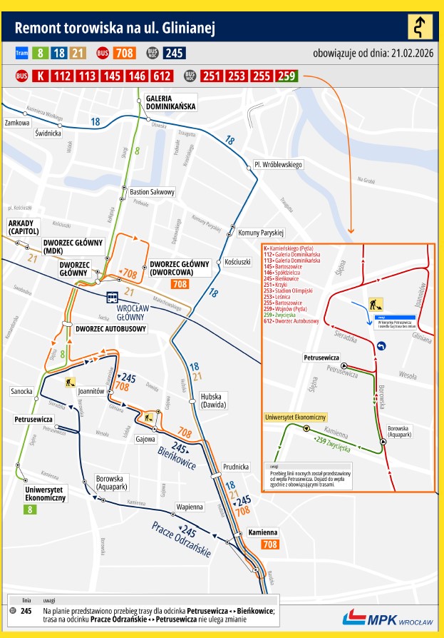 Remont torowiska na ulicy Glinianej