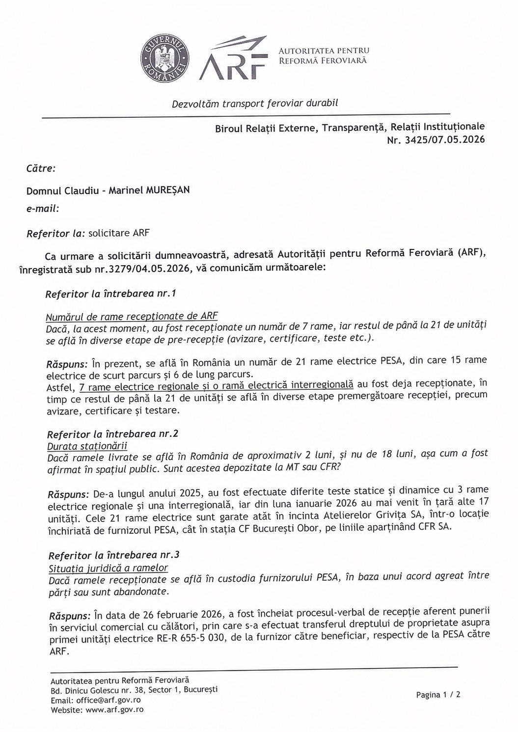 Instituția care cumpără trenuri pentru CFR, în pericol să piardă un contract de 2.000.000.000, se apără pentru situația trenurilor fără asigurare