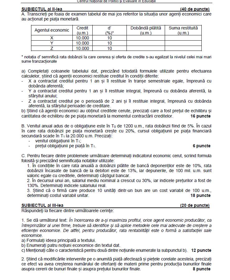 Subiecte economie BAC 2023. Ce au avut de rezolvat elevii care au ales să dea Bacul la această materie