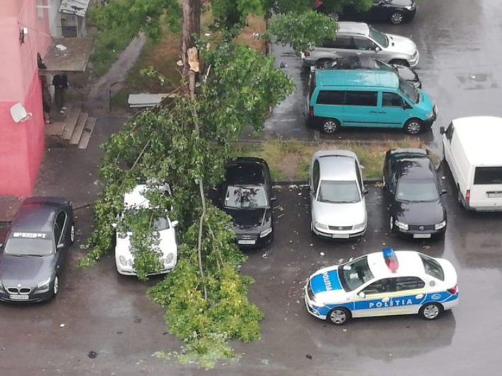 Ploaie torențială în Craiova: Străzi și pasaje inundate și copaci rupți de vânt