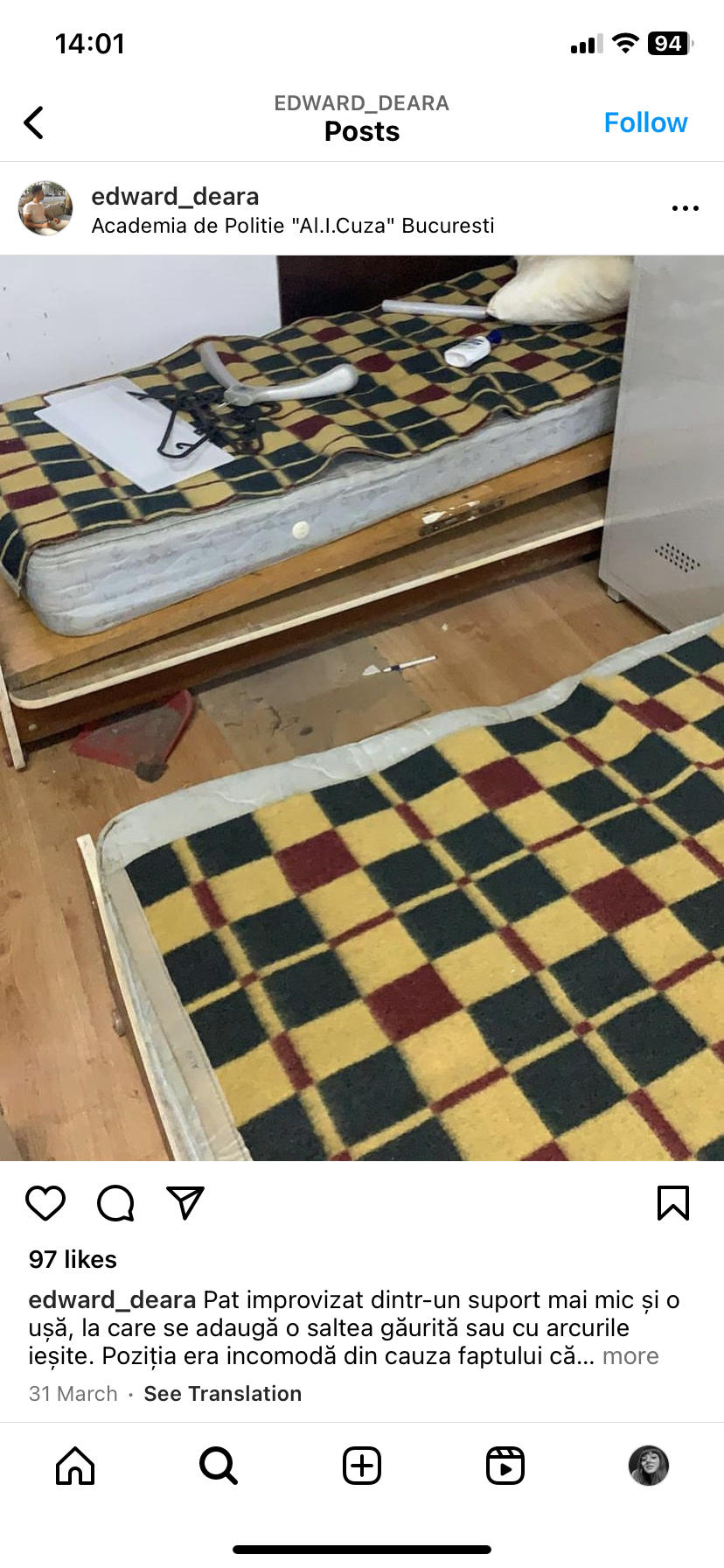 Problemele de la Academia de Poliție au fost reclamate de mai multe ori. În primăvară, un fost student arăta viermi în mâncare, mucegai și toalete ruginite: „Au verificat telefoanele să vadă cine a trimis imaginile”