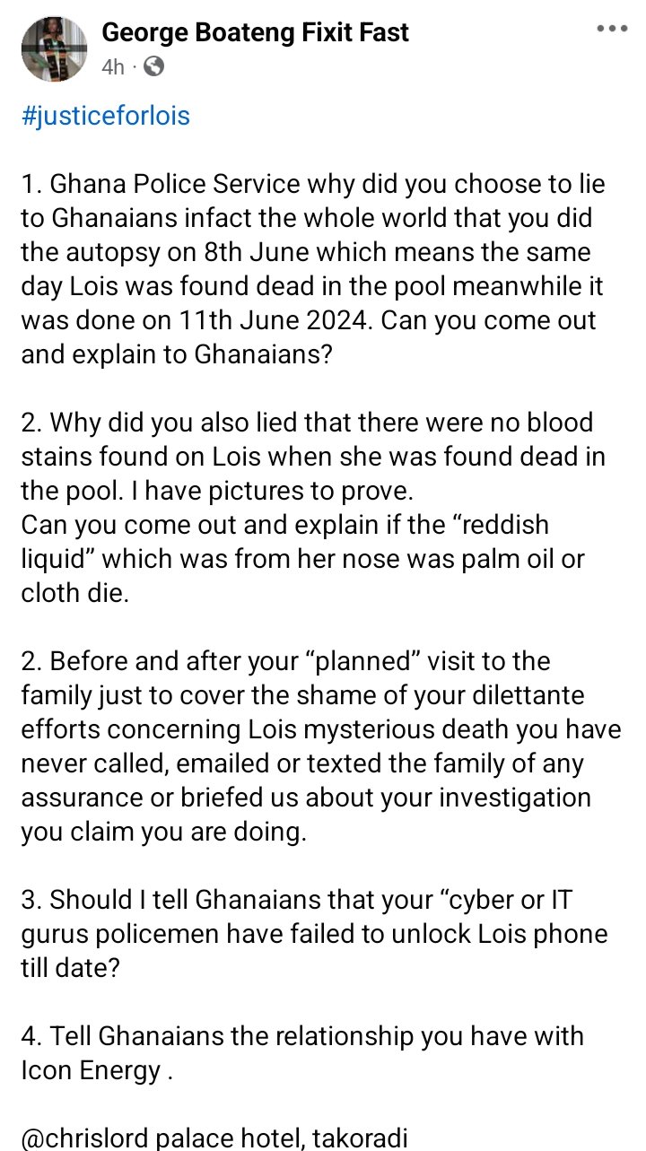 Post by  brother of Lois Abena Koranteng, the KNUST graduate who mysteriously died after staying at a hotel in Takoradi