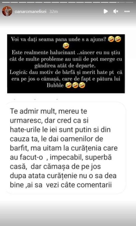 Oana Roman, criticată de fani pentru că nu păstrează curățenia: „Cămașa de pe jos nu o să dea bine”. Vedeta a răbufnit