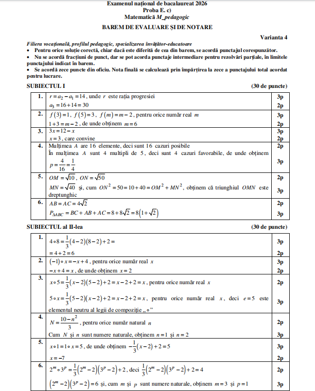 Subiecte Matematică BAC 2026, sesiunea de toamnă. Ce le-a picat elevilor la proba obligatorie a profilului la Bacalaureat