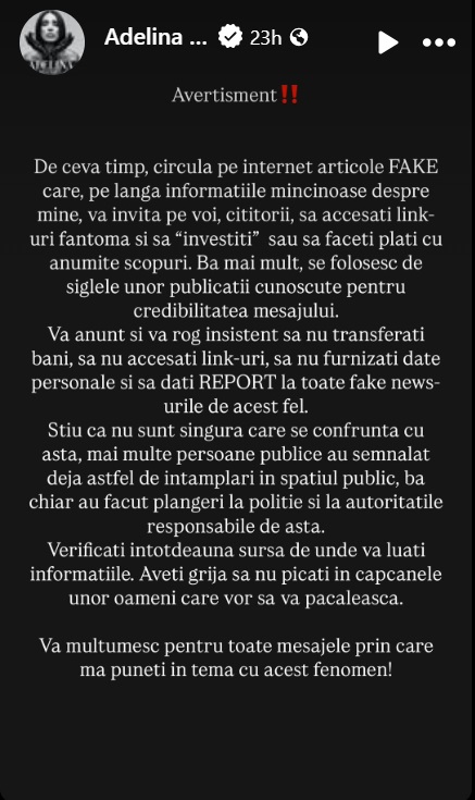 Avertismentul transmis de Adelina Pestrițu fanilor ei. Ce a pățit: „Știu că nu sunt singura care se confruntă cu asta! Verificați întotdeauna”