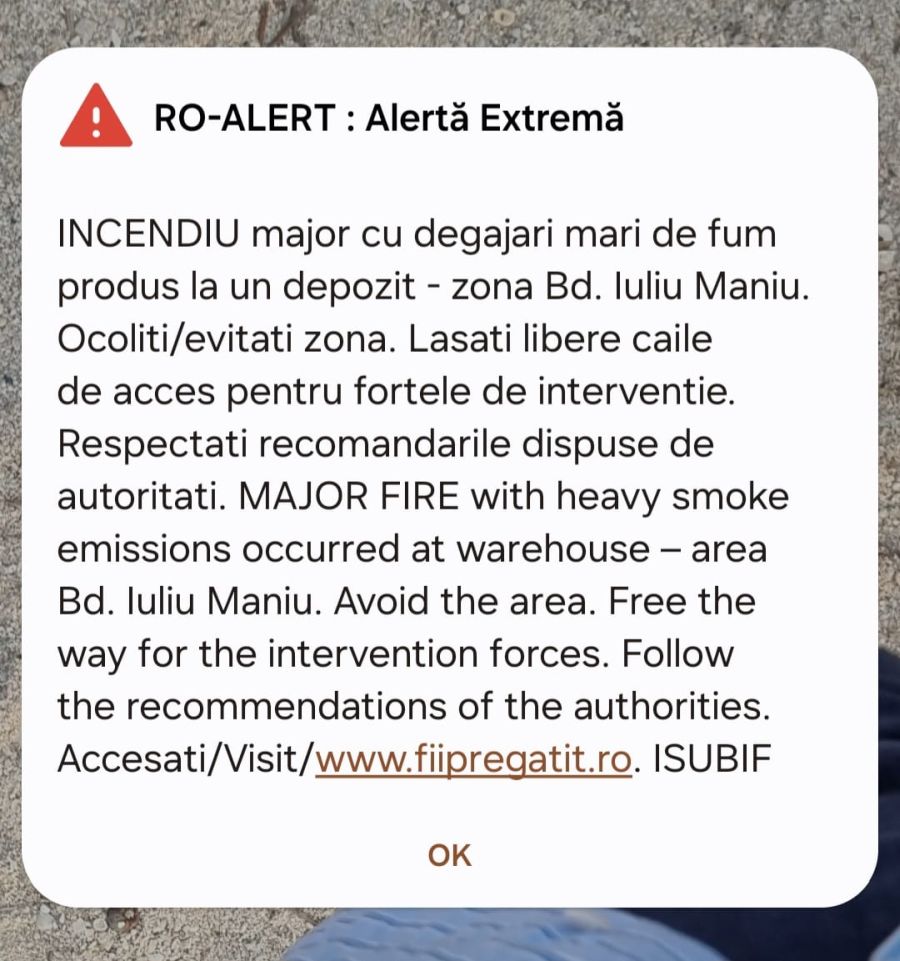 Incendiu puternic la un depozit de pe Bulevardul Iuliu Maniu din București. A fost emis un mesaj RO-Alert
