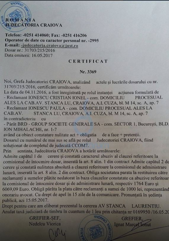 Premieră în instanța din Craiova: O familie a reușit anularea clauzelor abuzive din contractul de credit