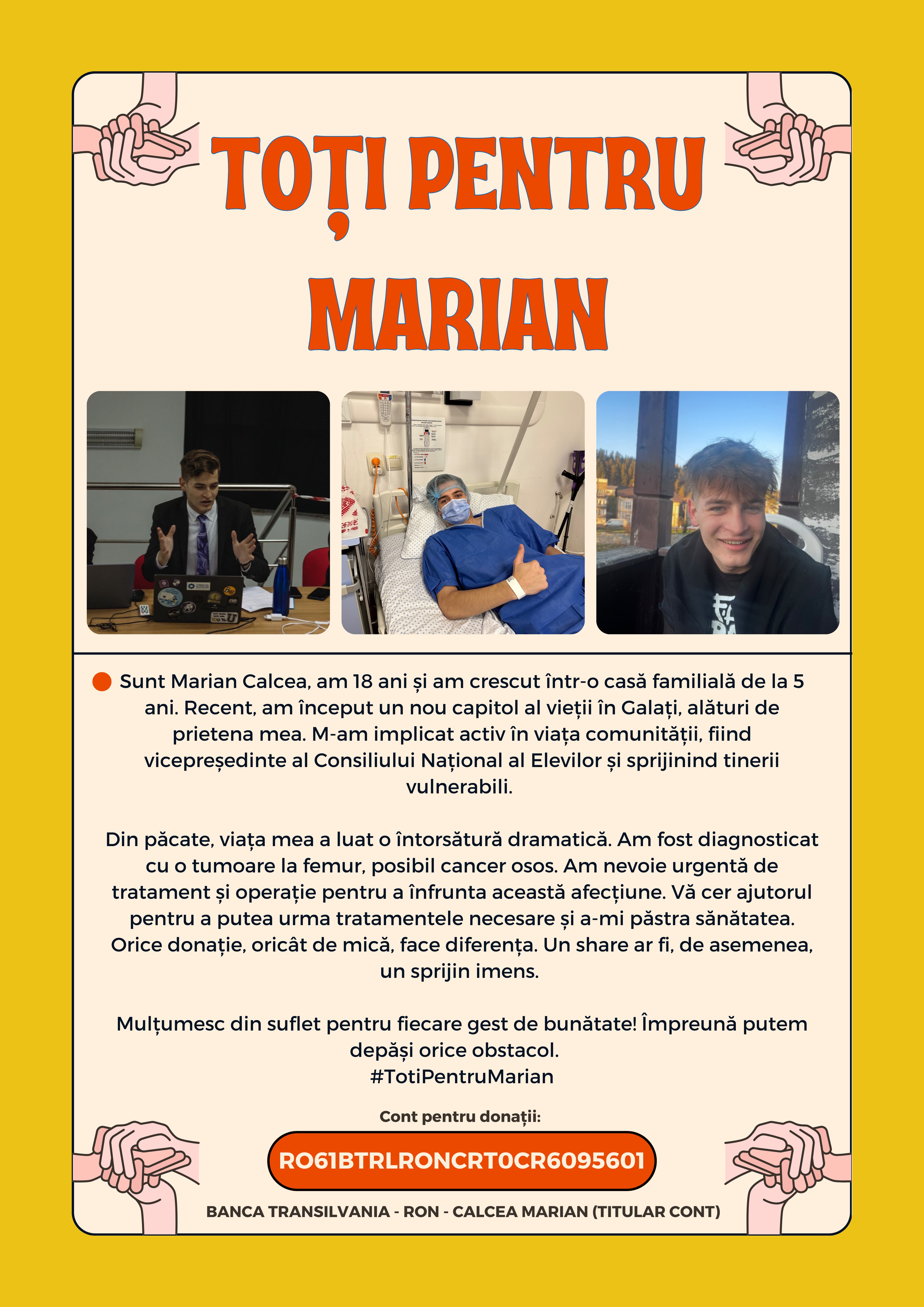 Apel umanitar: Marian Calcea are nevoie de ajutorul comunității, pentru a învinge tumora femurală