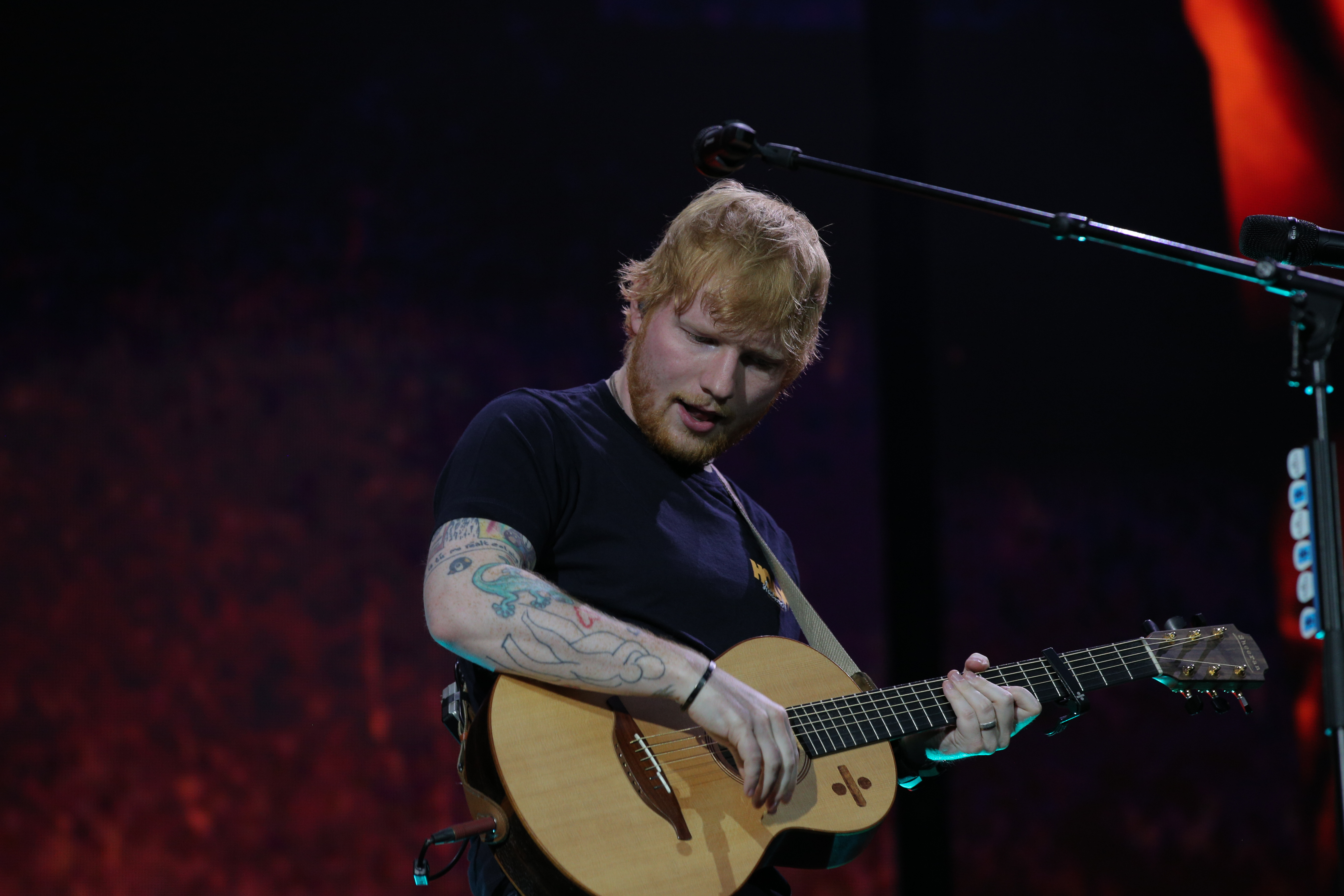 FOTO | La concertul de la Arena Națională, Ed Sheeran a purtat tricoul de 250 de lei al naționalei de fotbal a României