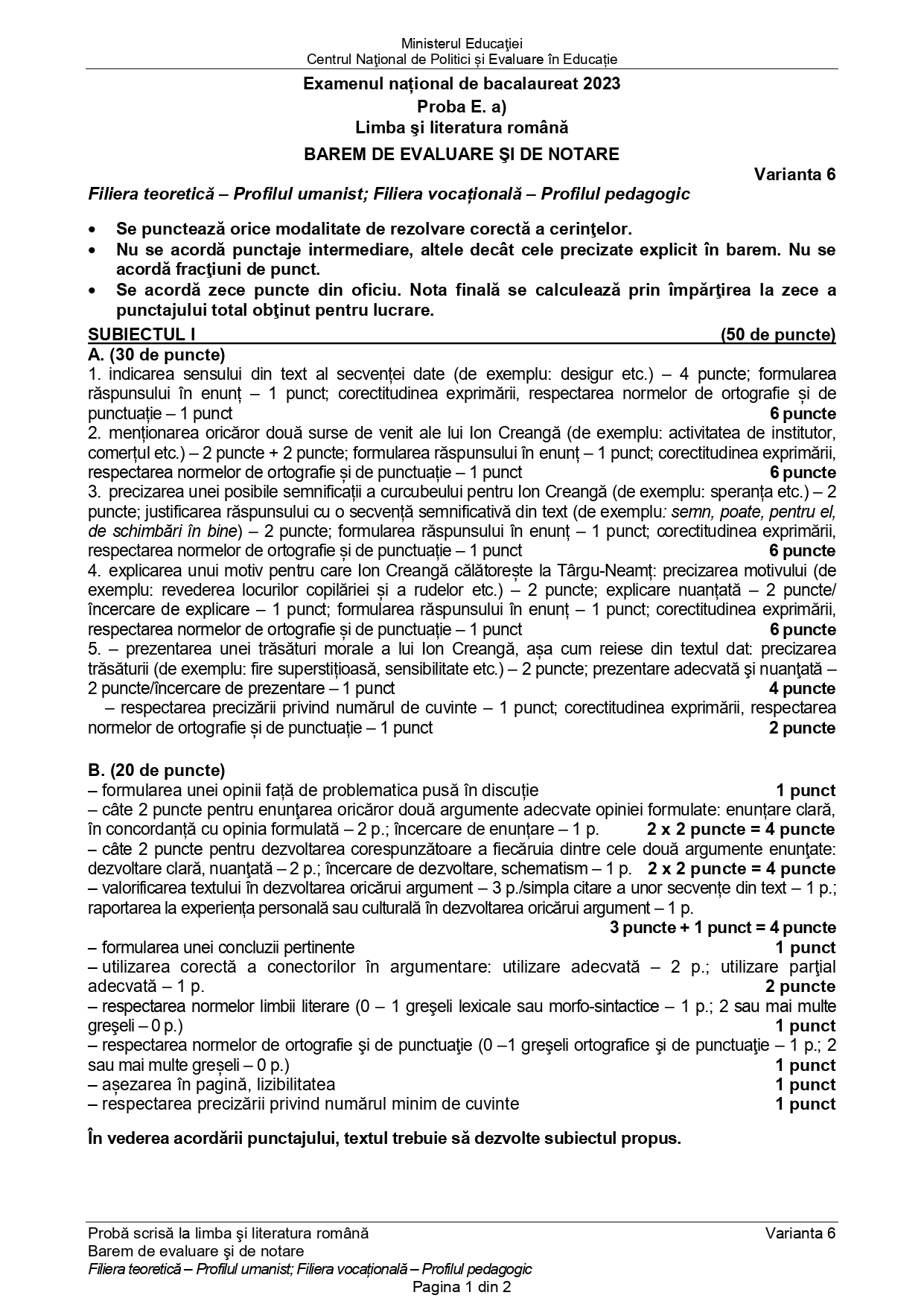 Baremul de corectare la BAC Română 2023 a fost publicat de Ministerul Educației. Cum trebuiau rezolvate subiectele