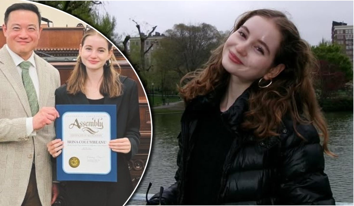 Imaginea inedită cu Irina Columbeanu, care a absolvit liceul în America. Îmbrăcată cu robă și tocă pe cap, și-a arătat diploma