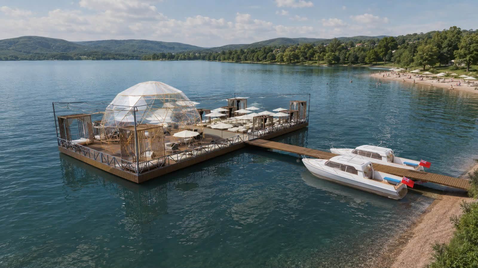 Proiect modern pe malul Lacului Surduc din Timiș: Piscină, ponton plutitor și zonă de relaxare ca în stațiuni