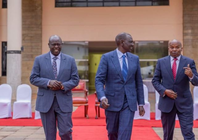 From Left to Right; former Deputy President Rigathi Gachagua, President William Ruto and Deputy President Kithure Kindiki