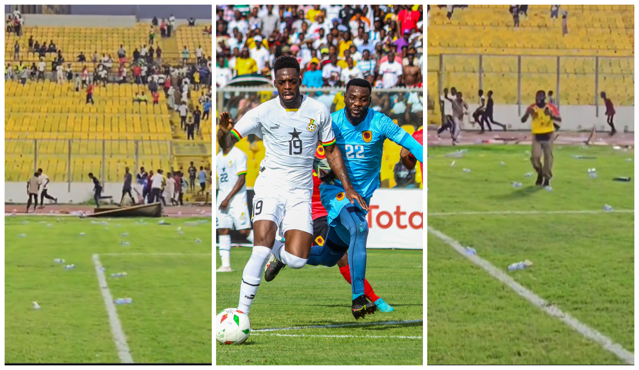 Angry fans vandalise Baba Yara Stadium after Black Stars’ defeat to Angola (Video)