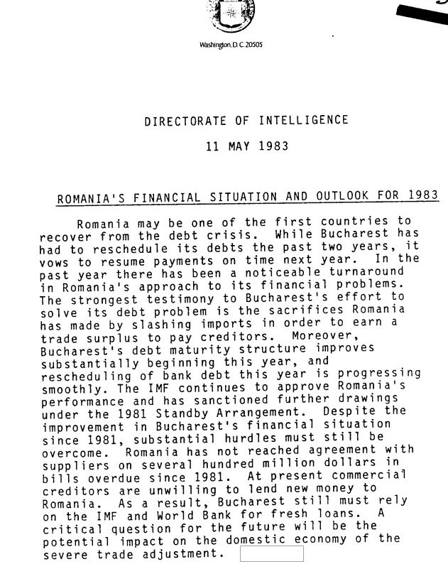 Rapoarte CIA despre falimentul economiei românești, desecretizate. Cum vedeau americanii criza datoriilor din România, din anii ’80