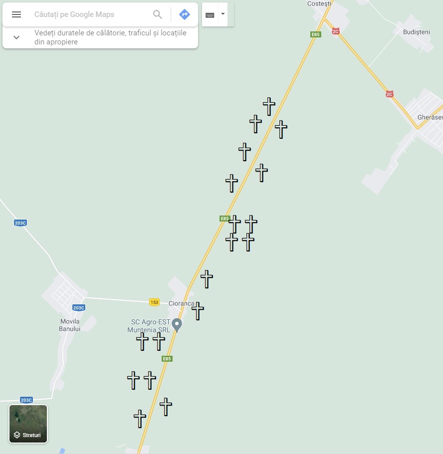Drumul crucilor. Sunt 564 de cruci pe DN2 între București și Bacău, mai multe decât cele 550 de borne kilometrice dus-întors