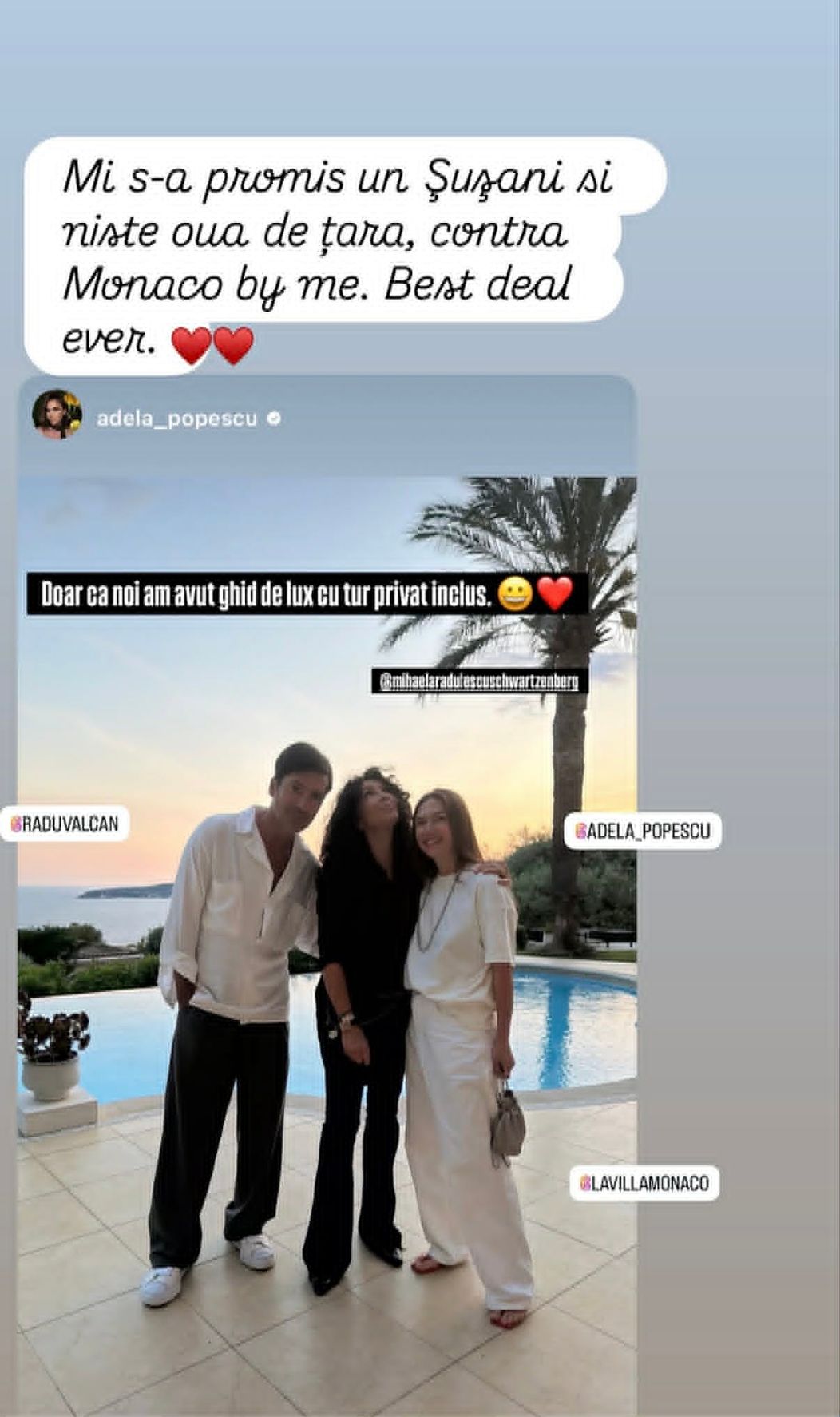 Cum au apărut Radu Vâlcan și Adela Popescu în casa de la Monaco a Mihaelei Rădulescu. Imagini rare cu cei trei. „O întâmplare minunată”