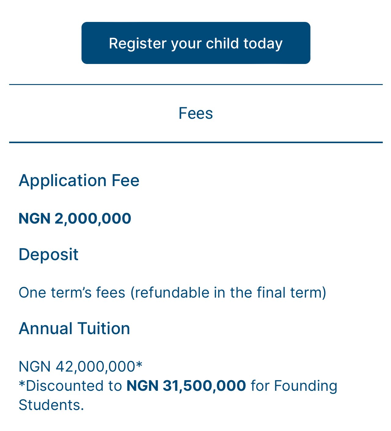 Screenshot of Charterhouse Lagos fees page [X/SisiYemmie]