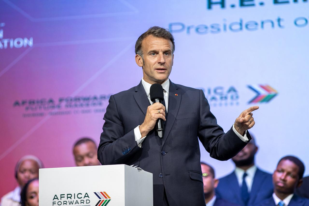 The French president, Emmanuel Macron, at the Africa Forward Summit 2026 [Source X: @WilliamsRuto]