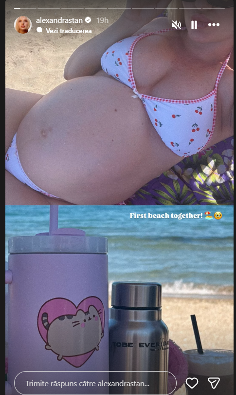 Imagini cu Alexandra Stan în costum de baie la plajă, în ultimul trimestru de sarcină. Artista va aduce pe lume o fetiță