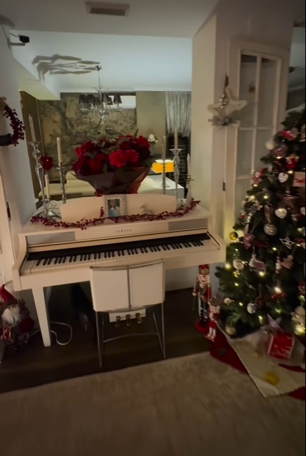 Imagini din casa Andreei Marin, decorată de Crăciun. În sufragerie are mai mulți brazi împodobiți, iar masa festivă e gata