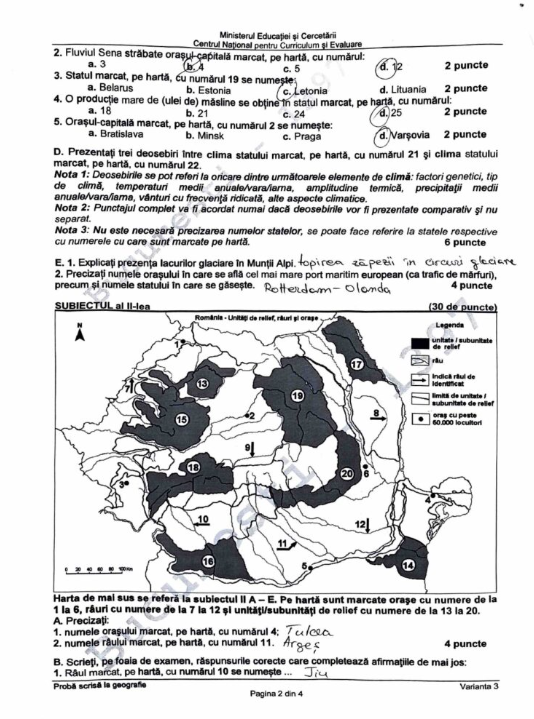 Subiectele şi baremele de corectare la Geografie la Bac 2026 au fost publicate
