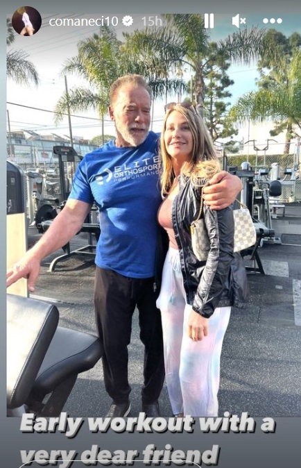 Nadia Comăneci, întâlnire cu Arnold Schwarzenegger la sală. Cum arată actorul la 75 de ani