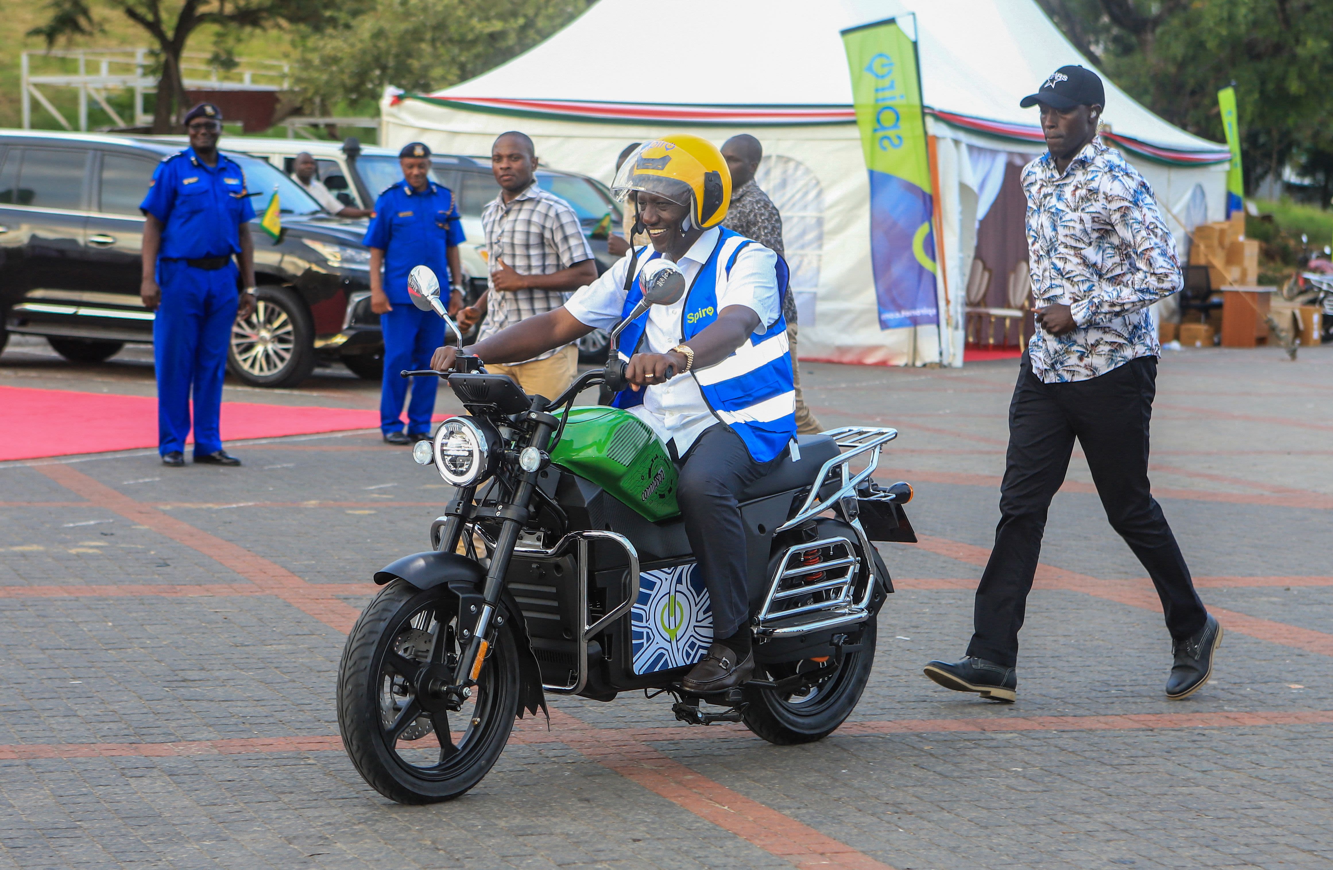 President Ruto of Kenya on a Spiro bike